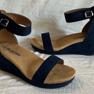 Dream Pairs Navy Suede Wedge Sandals with Ankle Strap
